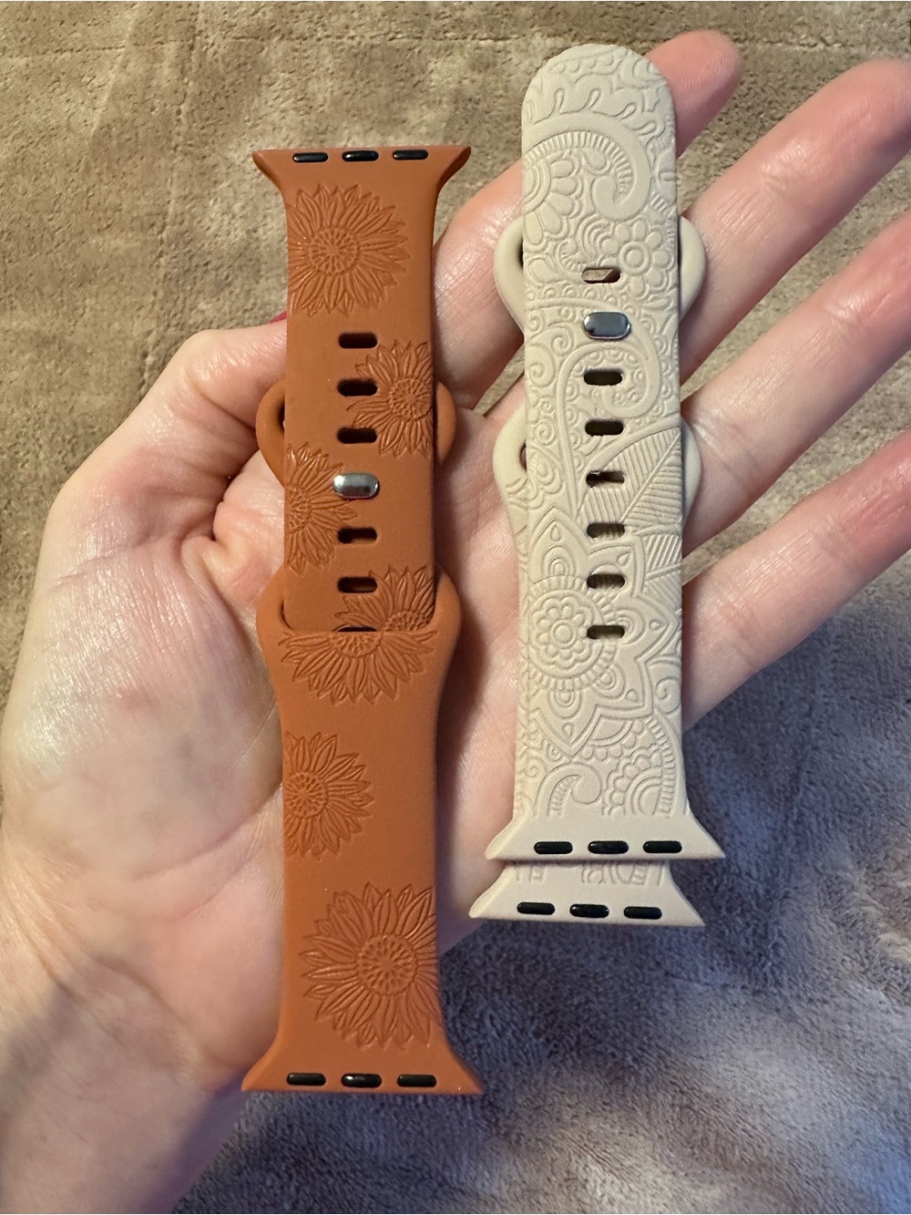 Silicone Floral Embossed Watch Band - Tan and Rust-Fits watches 38-41mm